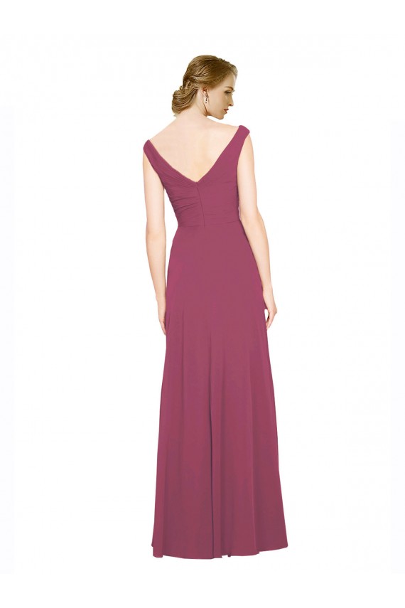 Taupe A-Linien V-Ausschnitt Chiffon Lange Brautjungfernkleider Hersteller