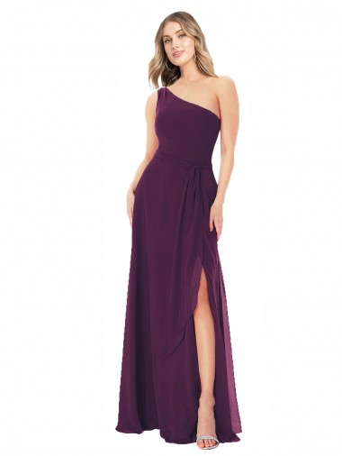 Traube A-Linien Eine-Schulter Chiffon Lange Brautjungfernkleider Hersteller