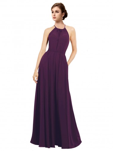 Traube A-Linien Neckholder Chiffon Lange Brautjungfernkleider Hersteller