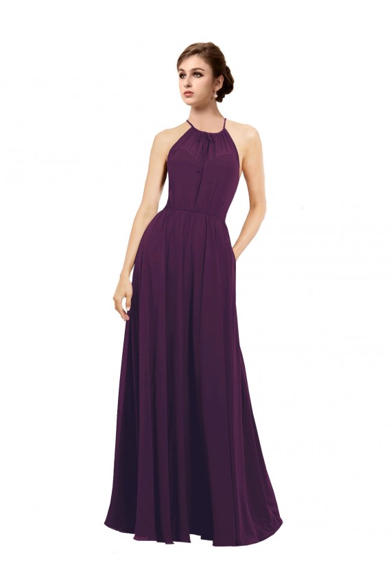 Traube A-Linien Neckholder Chiffon Lange Brautjungfernkleider Hersteller