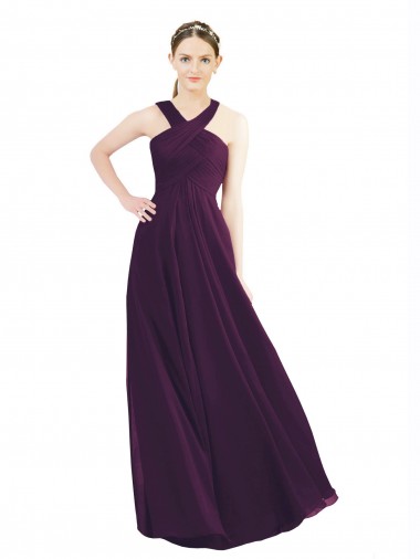 Traube A-Linien Neckholder Chiffon Lange Brautjungfernkleider Hersteller