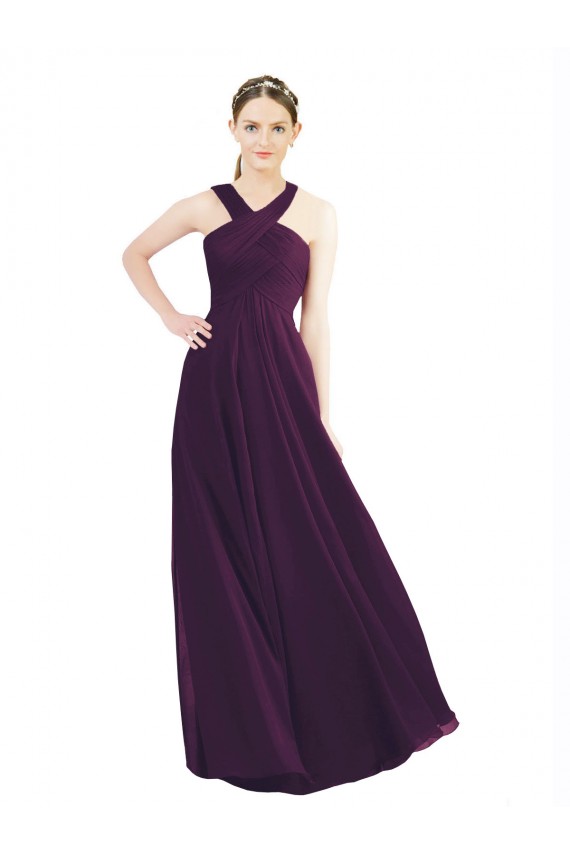 Traube A-Linien Neckholder Chiffon Lange Brautjungfernkleider Hersteller