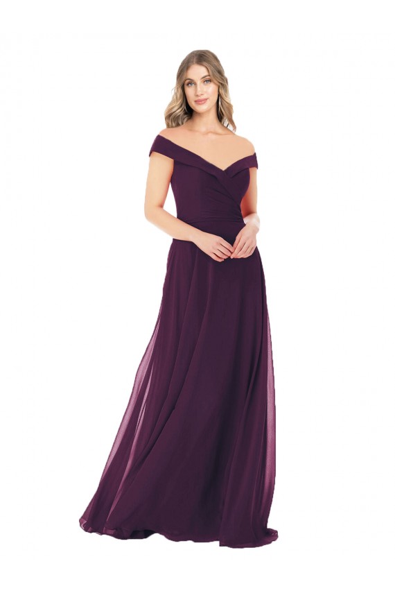 Traube A-Linien Off-Schulter Chiffon Lange Brautjungfernkleider Hersteller