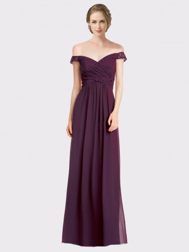 Traube A-Linien Off-Schulter Chiffon Spitze Lange Brautjungfernkleider Hersteller