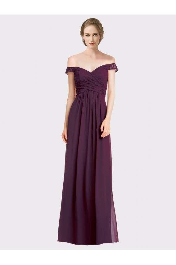 Traube A-Linien Off-Schulter Chiffon Spitze Lange Brautjungfernkleider Hersteller