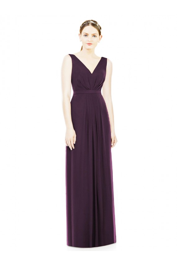 Traube A-Linien V-Ausschnitt Chiffon Lange Brautjungfernkleider Hersteller