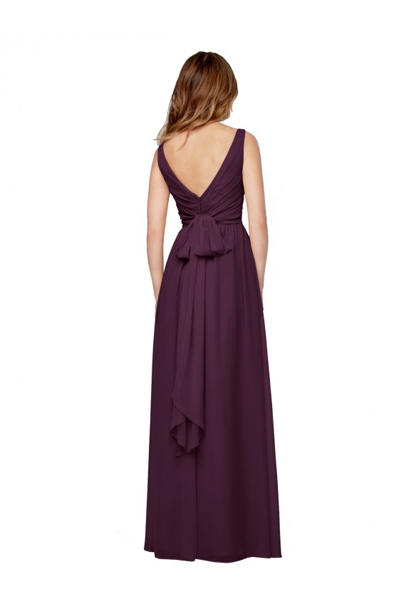 Traube A-Linien V-Ausschnitt Chiffon Lange Brautjungfernkleider Hersteller