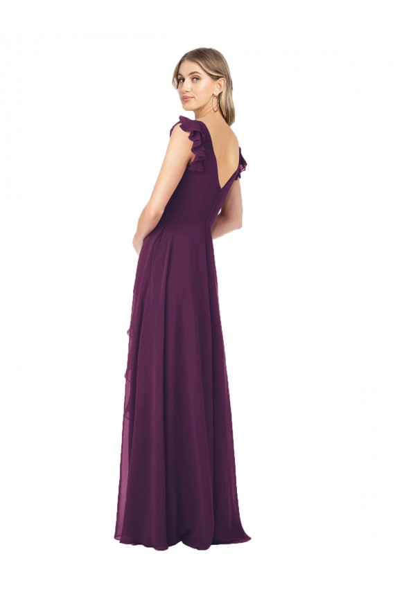 Traube A-Linien V-Ausschnitt Chiffon Lange Brautjungfernkleider Hersteller