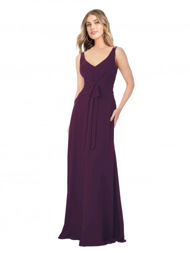 Traube A-Linien V-Ausschnitt Chiffon Lange Brautjungfernkleider Hersteller