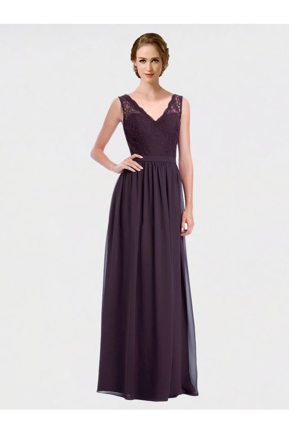 Traube A-Linien V-Ausschnitt Chiffon Spitze Lange Brautjungfernkleider Hersteller