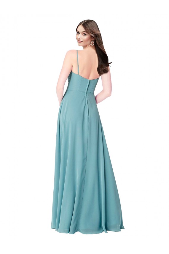 Türkis A-Linien V-Ausschnitt Chiffon Lange Brautjungfernkleider Hersteller