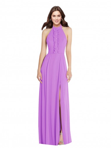 Violett A-Linien Neckholder Chiffon Lange Formale Brautjungfernkleider / Abendkleider Hersteller