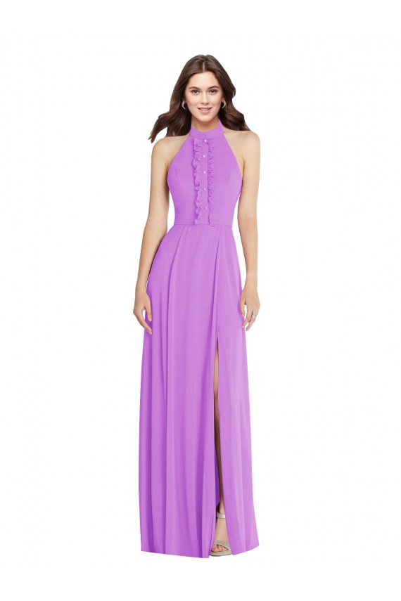 Violett A-Linien Neckholder Chiffon Lange Formale Brautjungfernkleider / Abendkleider Hersteller