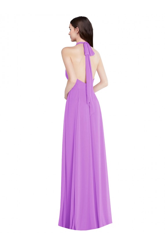Violett A-Linien Neckholder Chiffon Lange Formale Brautjungfernkleider / Abendkleider Hersteller