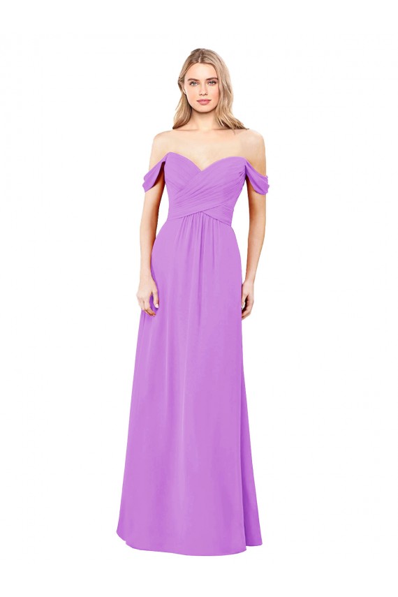 Violett A-Linien Off-Schulter Chiffon Lange Brautjungfernkleider Hersteller