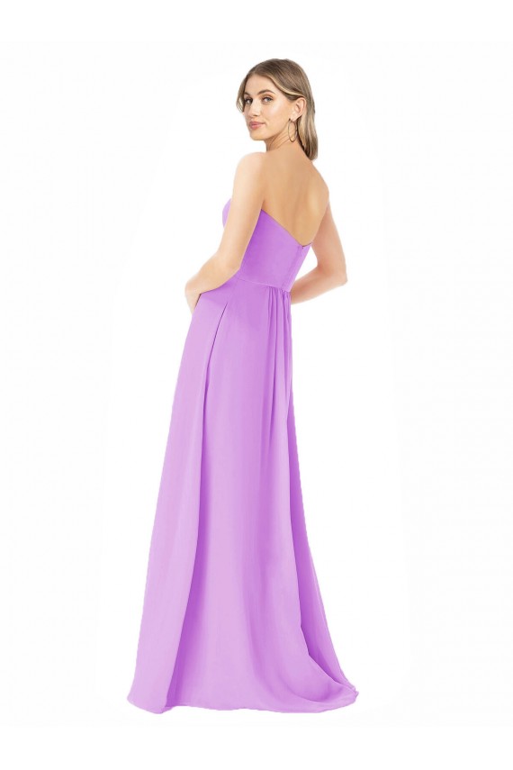 Violett A-Linien Trägerlos Chiffon Lange Brautjungfernkleider Hersteller