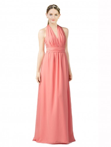 Wassermelone A-Linien Neckholder Chiffon Lange Brautjungfernkleider Hersteller