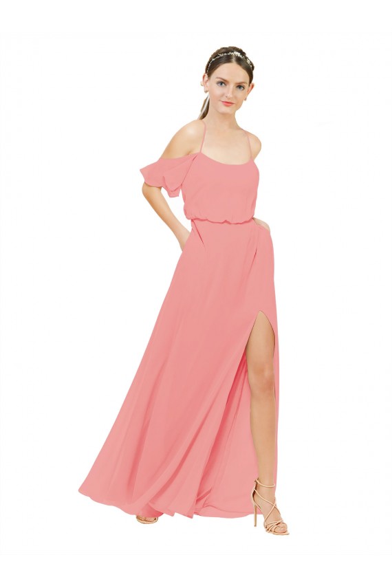 Wassermelone A-Linien Off-Schulter Chiffon Lange Brautjungfernkleider Hersteller