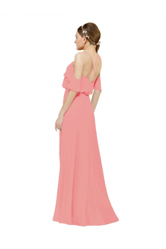 Wassermelone A-Linien Off-Schulter Chiffon Lange Brautjungfernkleider Hersteller