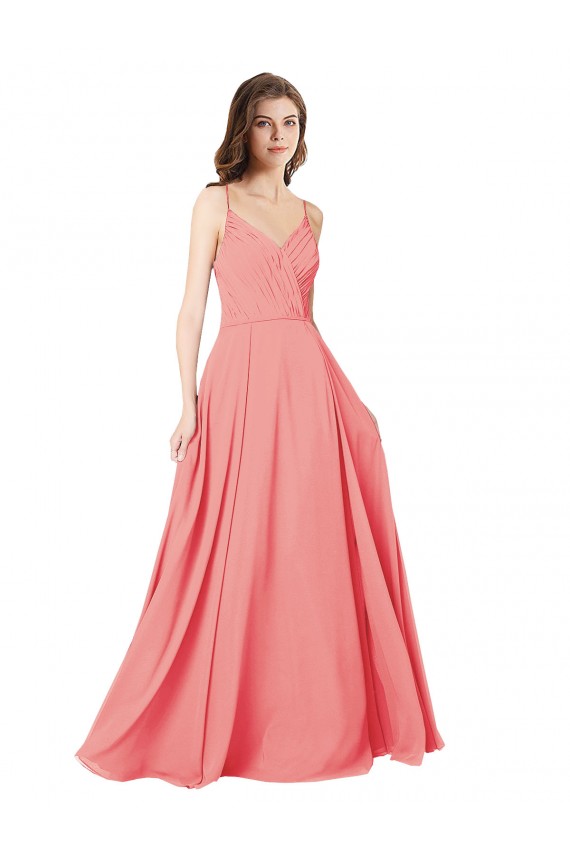 Wassermelone A-Linien V-Ausschnitt Chiffon Lange Brautjungfernkleider Hersteller