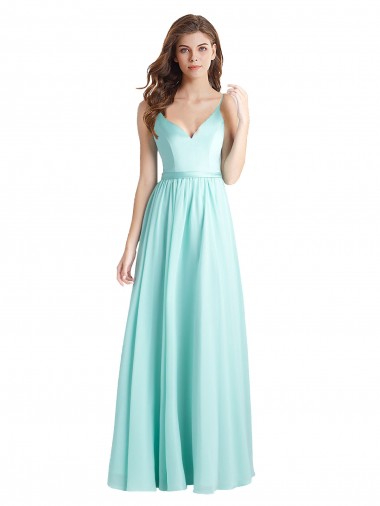 Waterfall A-Linien V-Ausschnitt Chiffon Satin Lange Brautjungfernkleider Hersteller