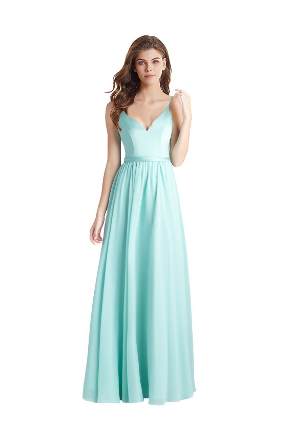 Waterfall A-Linien V-Ausschnitt Chiffon Satin Lange Brautjungfernkleider Hersteller