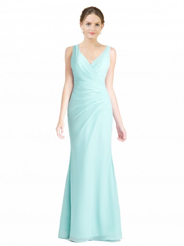 Waterfall Meerjungfrau V-Ausschnitt Chiffon Spitze Lange Brautjungfernkleider Hersteller