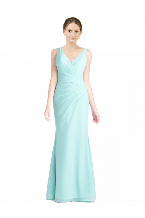Waterfall Meerjungfrau V-Ausschnitt Chiffon Spitze Lange Brautjungfernkleider Hersteller
