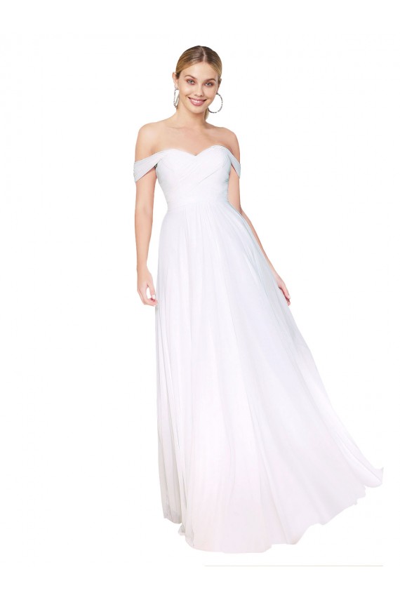 Weiß A-Linien Off-Schulter Chiffon Lange Formale Brautjungfernkleider / Abendkleider / Abiballkleider Hersteller