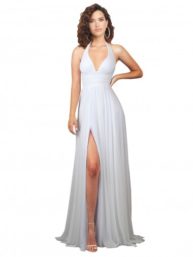 Weiß A-Linien V-Ausschnitt Sweep Zug Chiffon Einfache Strand Brautkleider Hersteller