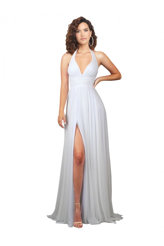 Weiß A-Linien V-Ausschnitt Sweep Zug Chiffon Einfache Strand Brautkleider Hersteller
