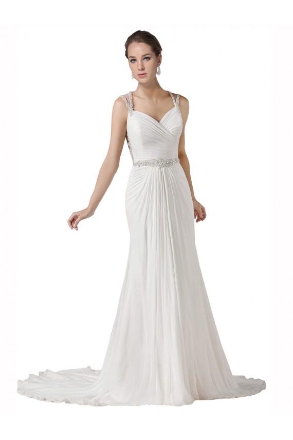 Weiß Etui Kapelle-schleppe Chiffon Strand Brautkleider Hersteller