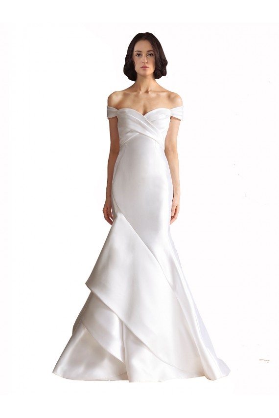 Weiß Meerjungfrau Off-Schulter Kapelle-schleppe Satin Strand Brautkleider Hersteller
