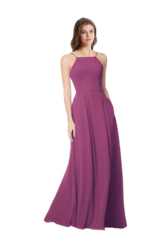Wilde Beere A-Linien Trägerlos Chiffon Lange Brautjungfernkleider Hersteller