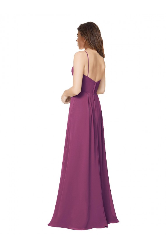 Wilde Beere A-Linien Trägerlos Chiffon Lange Brautjungfernkleider Hersteller