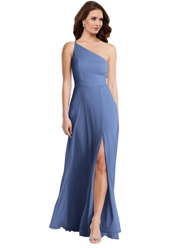 Windsor Blau A-Linien Eine-Schulter Chiffon Lange Formale Brautjungfernkleider / Abendkleider Hersteller