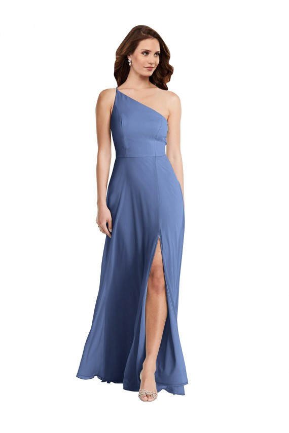 Windsor Blau A-Linien Eine-Schulter Chiffon Lange Formale Brautjungfernkleider / Abendkleider Hersteller
