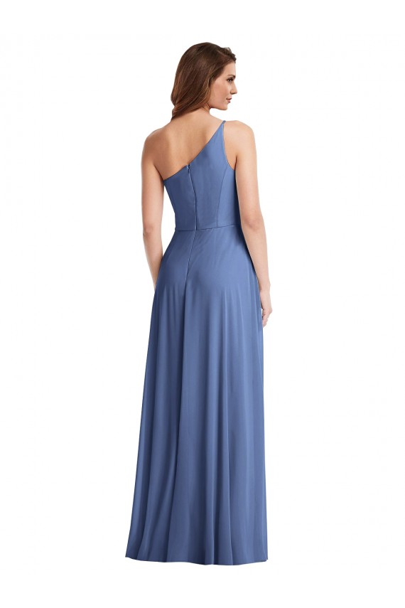 Windsor Blau A-Linien Eine-Schulter Chiffon Lange Formale Brautjungfernkleider / Abendkleider Hersteller