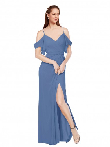 Windsor Blau A-Linien Off-Schulter Chiffon Lange Brautjungfernkleider Hersteller