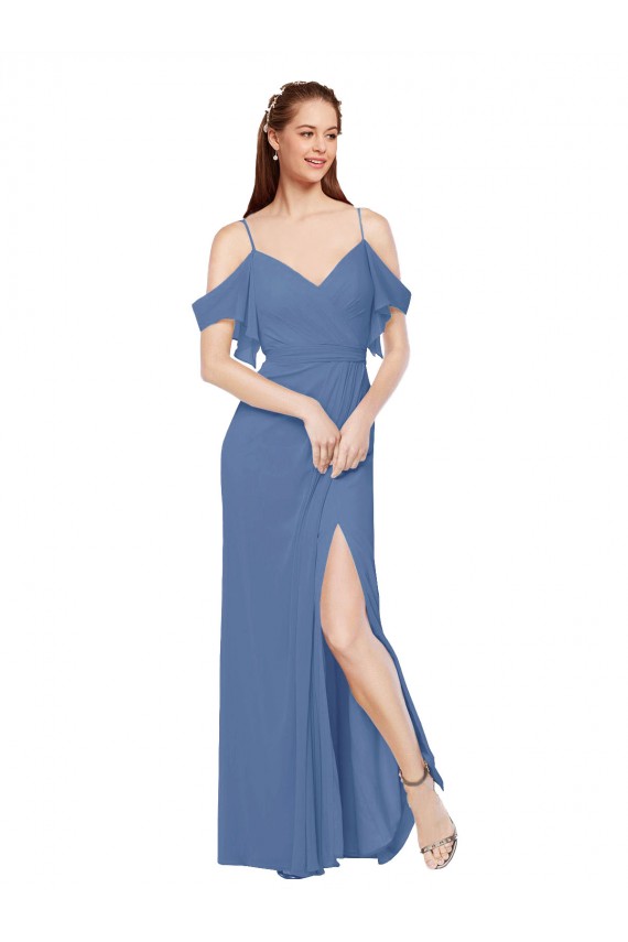 Windsor Blau A-Linien Off-Schulter Chiffon Lange Brautjungfernkleider Hersteller