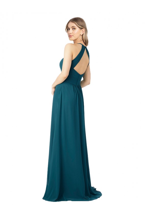 Windsor Blau A-Linien Stehkragen Ausschnitt Chiffon Lange Brautjungfernkleider Hersteller