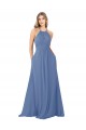 Windsor Blau A-Linien Stehkragen Ausschnitt Chiffon Lange Brautjungfernkleider Hersteller