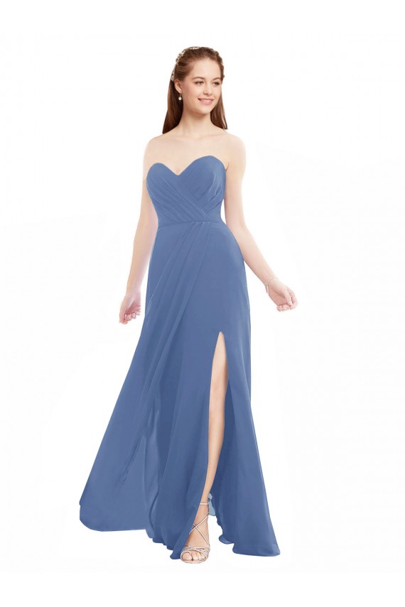 Windsor Blau A-Linien Trägerlos Chiffon Lange Brautjungfernkleider Hersteller