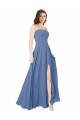 Windsor Blau A-Linien Trägerlos Chiffon Lange Brautjungfernkleider Hersteller