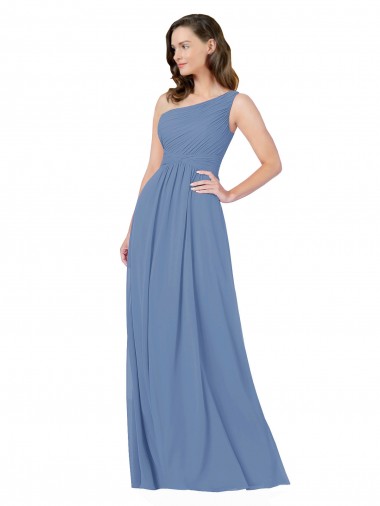 Windsor Blau Etui Eine-Schulter Chiffon Lange Brautjungfernkleider Hersteller