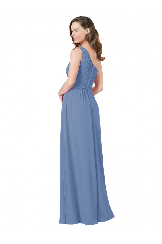 Windsor Blau Etui Eine-Schulter Chiffon Lange Brautjungfernkleider Hersteller