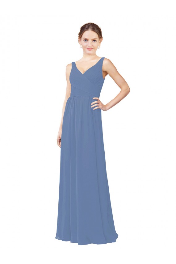 Windsor Blau Etui V-Ausschnitt Chiffon Lange Brautjungfernkleider Hersteller