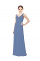 Windsor Blau Etui V-Ausschnitt Chiffon Lange Brautjungfernkleider Hersteller